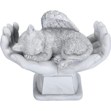 Huisdier Gedenkbeeld Buitentuin Decor Ornament Engel met Gods Handen Grafsteen Kat gray