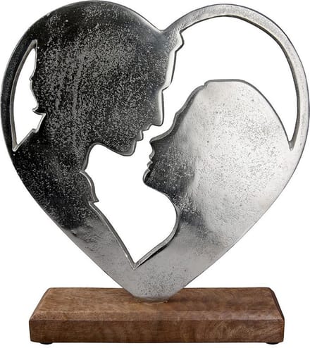 Gilde Handwerk - Beeld - Sculptuur - Liefdespaar - Mangohout - Metaal - Zilver