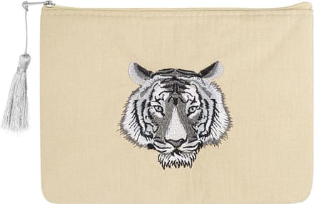Make-up tas met tijger hoofd - beige