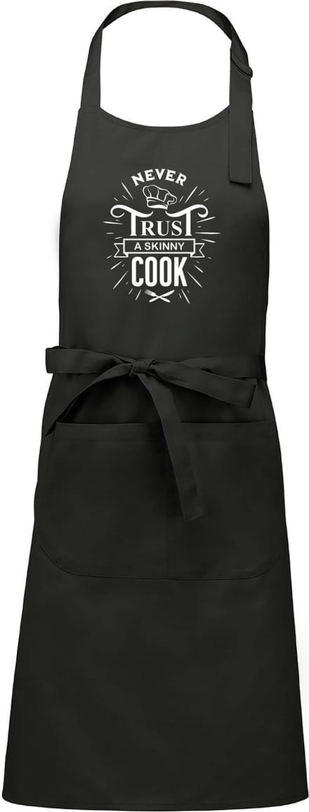 Mijncadeautje - Luxe schort - Never trust a skinny cook - chique grijs