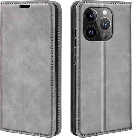 MobyDefend Hoesje - Geschikt voor iPhone 15 Pro - Luxe Wallet Bookcase (Magnetische Sluiting) - Grijs