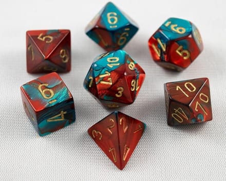 Chessex Gemini Rood-Teaal/goud Polydice Dobbelsteen Set (7 stuks)