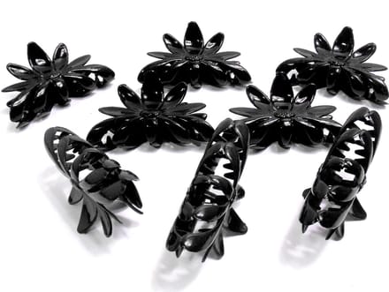 8 grote haarklemmen 10 cm bloemen vorm zwart