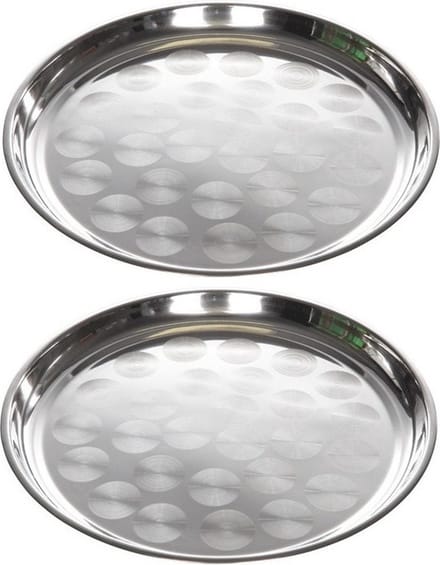 Cosy & Trendy Dienblad - 2x - RVS - rond - 36 cm - zilver - hapjes serveren - servies