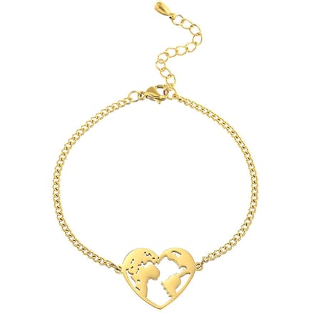 Victorious Dames Armband Goudkleurig – Goudkleurig Hart Wereld – 14 t/m 18cm