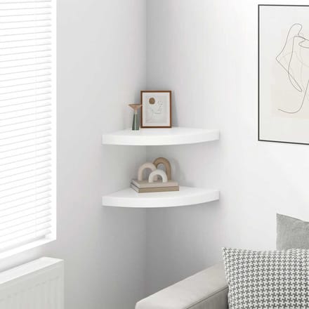 vidaXL - Hoekschappen - zwevend - 2 - st - 35x35x3,8 - cm - MDF - hoogglans - wit