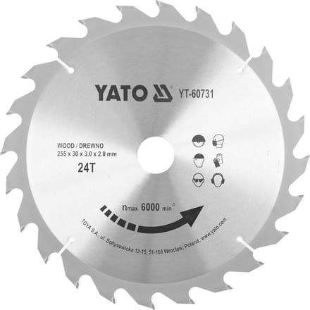 YATO Cirkelzaagblad Ø255 mm - 24T - binnendiameter 30 mm