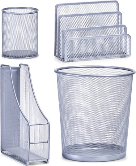 Thuis kantoor luxe bureau inrichting complete set 4-delig metaal zilver-kleurig - Zeller accessoires