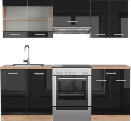 Vicco R-Line Complete keukeneenheid – 200 cm zonder werkblad Eiken hoogglans zwart/goud