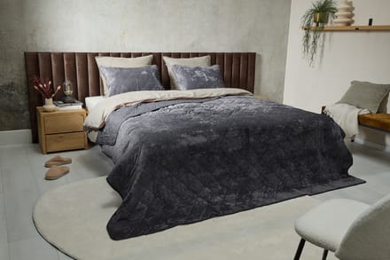 SleepMed Luxe Bedsprei Velvet 140x200cm - Incl 1 kussensloop - Polyester - Grijs