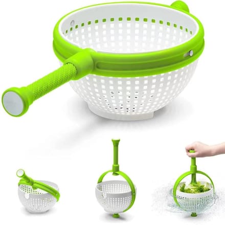 Panier de vidange de cuisine, panier de lavage de salade de fruits et légumes, panier de lavage, passoire à maille rotative, déshydrateur blanc/vert