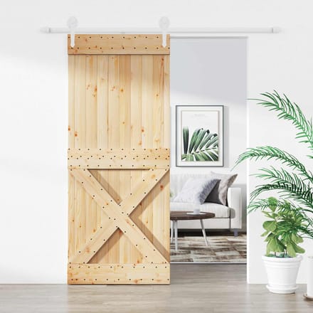vidaXL - Schuifdeur - 100 - x - 210 - cm - Massief - grenenhout - Natuurlijk - en - Wit