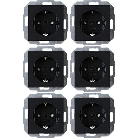 Kopp Inbouwstopcontact Athenis Randaarde 1-polig Zwart Ip20 6 Stuks