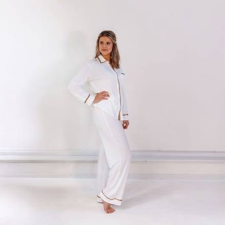 Coco & Cici - TENCEL Pyjama Set Lang Dames Off White - L