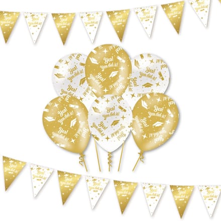 Q2P - You Did It! - Slingers - Ballonnen - Wit & Goud Set - Geslaagd Versiering - Helium Ballon
