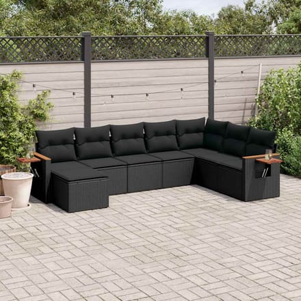 vidaXL - 8-delige - Loungeset - met - kussens - poly - rattan - zwart