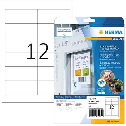 Herma hardwearing Labels 970 x423 20sheets white 240pc. 4574