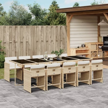 vidaXL - 11-delige - Tuinset - met - kussens - poly - rattan - beige