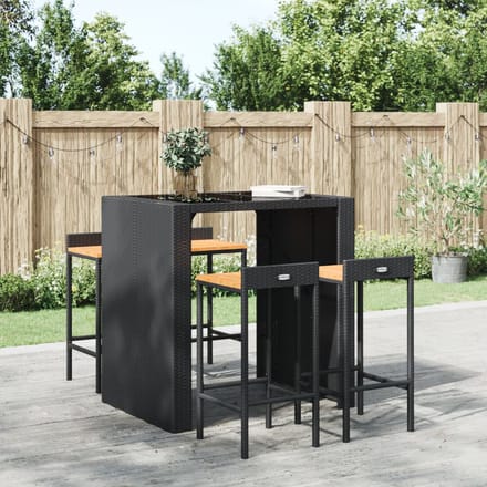 vidaXL - Barkrukken - 4 - st - poly - rattan - en - massief - acaciahout - zwart