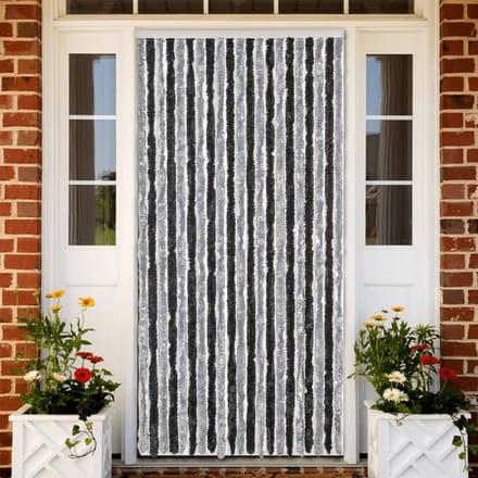 vidaXL - Vliegengordijn - 90x200 - cm - chenille - grijs - en - zwart