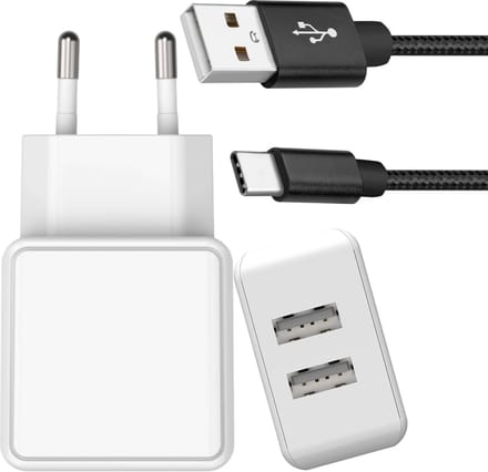 Usb Adapter 2 Poorten + usb C Kabel 1 Meter - Oplader voor Libra Colour, Clara BW, Elipsa 2E, PocketBook Era en usb C Tablets - GSM / Mobiele Telefoon / E-reader Oplader