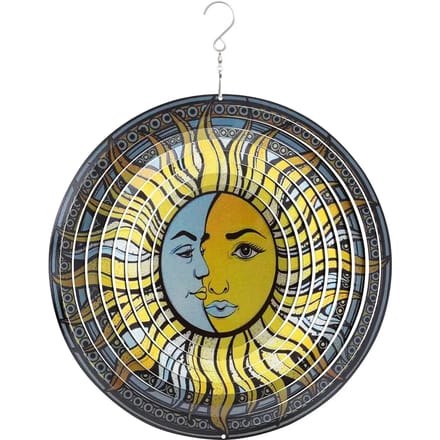 Windvanger HQ Metal Hanging Wind Spinner 3D Sun & Moon 110265 Geel 30 x 38 cm