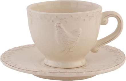 Clayre & Eef Kop en Schotel 200 ml Beige Keramiek Kip