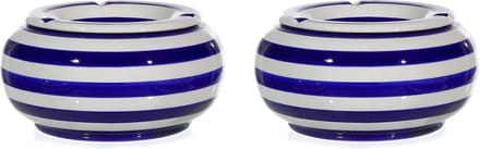 Stormasbak - 2x - blauw/wit - rond - terras asbak - 23 cm - keramiek