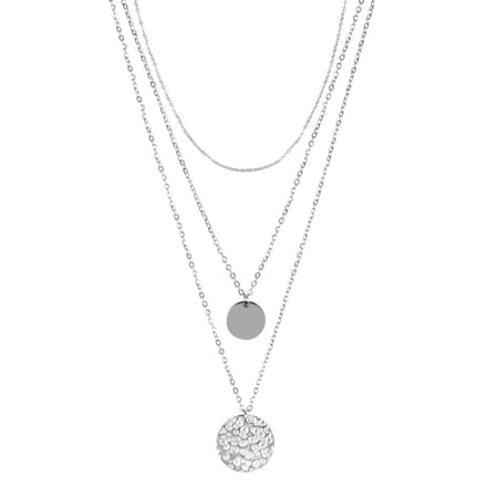 Chic by Lirette - Ketting 3-laags Muntjes Gehamerd RVS-Zilver