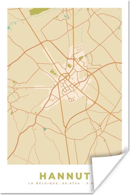 Poster Kaart - België - Hannut - Plattegrond - Stadskaart - 60x90 cm