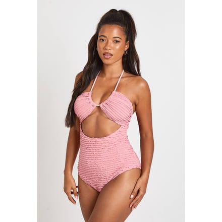 boohoo Dames Gestructureerd Badpak Met Halternek En Cut-out | Pink | Maat: 6