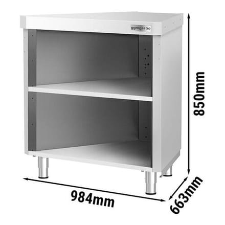 GGM Gastro Eckarbeitsschrank KOPENHAGEN - 984mm - 45° Innen - Edelstahl