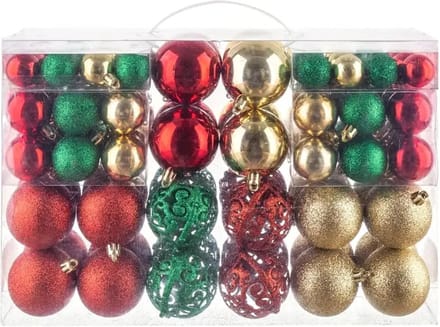 Nivard Kerstballen - Kerstversiering - Plastic - Rood+Groen+Goud - Kerstballenset - 100 stuks