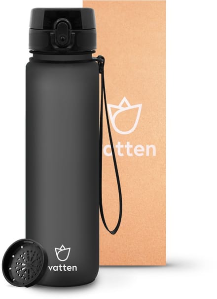 Vatten® Waterfles 1 Liter - Drinkfles - Drinkbus - Zwart - Incl. Fruit Filter - 100% Lekvrij