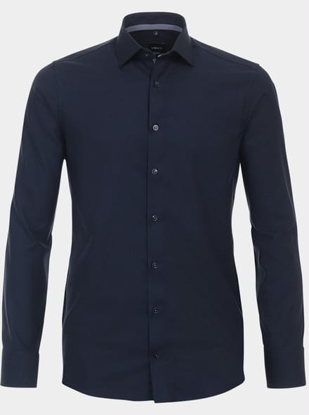 VENTI modern fit overhemd - structuur - blauw - Strijkvriendelijk - Boordmaat: 39