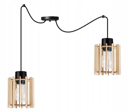 Houten Hanglamp Spider Timber - Zwart/Beige - E27