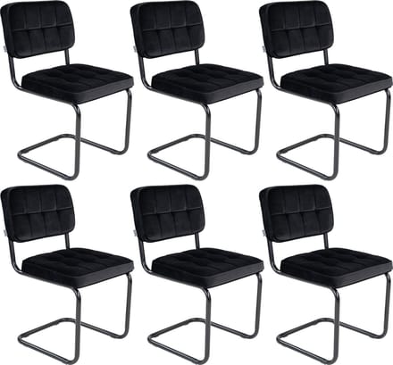 KICK® IVY Eetkamerstoelen – Set van 6 – Velvet – Buisframe – Zwart