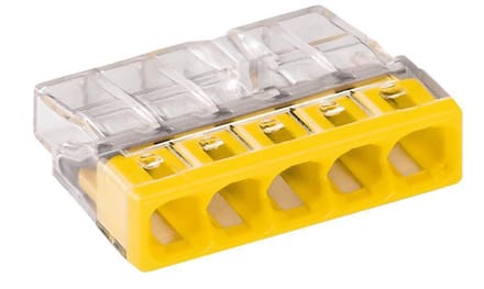 WAGO lasklem geel 5-voudig - 1.5 tot 2.5 mm² - Transparant - 20 stuks