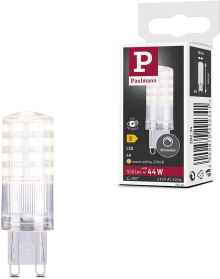 Standaard 230 V LED stiftfitting G9 550lm 4,2W 2700K dimbaar Helder