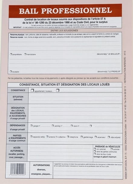 WEBER Formulaire franÃ§ais 'Bail professionnel