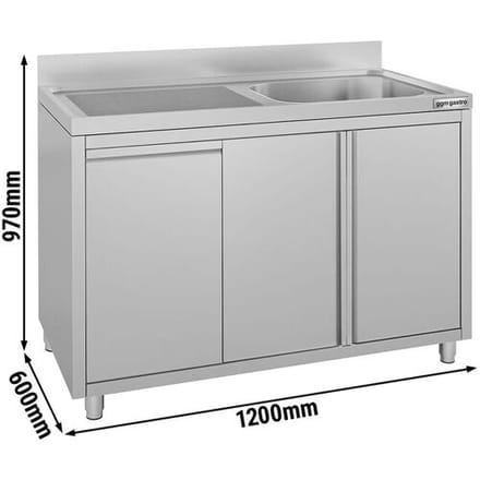 GGM Gastro Spoelkast ECO - RVS - 1200x600mm - met 1 spoelbak rechts - met afvalcontainer zilver
