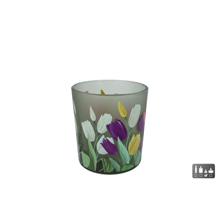 Theelichthouder Tulp S multicolor glas 7,5x7,5x8cm
