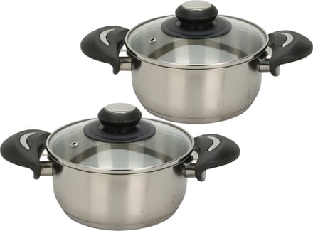 Excellent Houseware Kookpannen set - 2x - glazen deksel - RVS - 1.8 en 2.7 liter