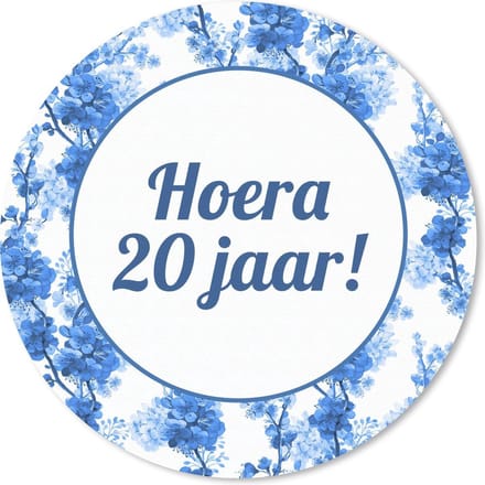 Muismat rond 20x20 cm - Mousepad Feest - 20 Jaar - Blauw - Wit - Ronde muismatten