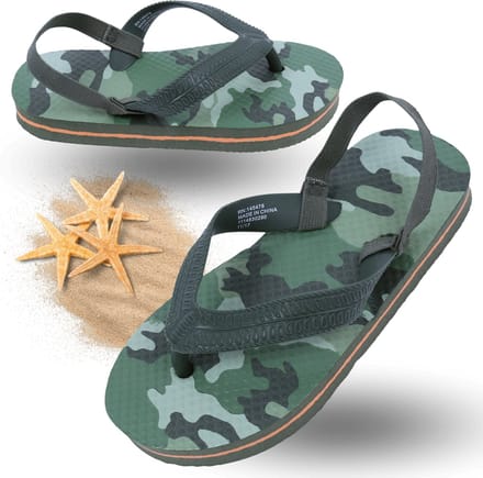 Kinderflipflops met camouflagepatroon, zwembadslippers met een elastische band om de hiel