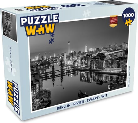 Puzzel Berlijn - Rivier - Zwart - Wit - Legpuzzel - Puzzel 1000 stukjes volwassenen
