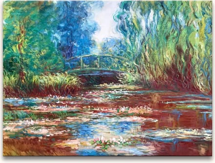 Handgeschilderd schilderij Olieverf op Canvas - Claude Monet 'Lotusbloemen bij Brug'