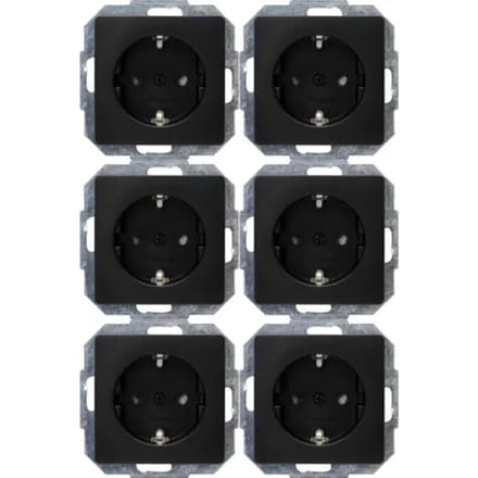 Kopp Enkelvoudige wandcontactdoos - Mat zwart - Kinderbeveiliging - 6 stuks