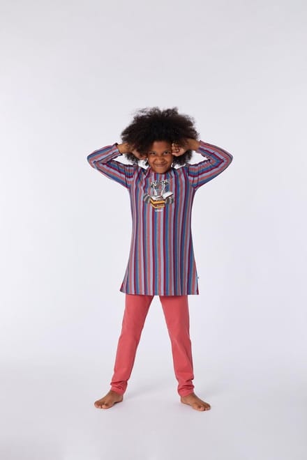 Woody pyjama meisjes/dames - multicolor gestreept - wasbeer - 212-1-BLB-S/904 - maat 128