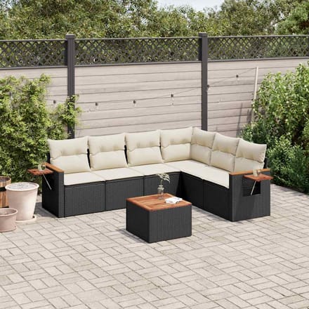 vidaXL - 7-delige - Loungeset - met - kussens - poly - rattan - zwart